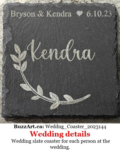 Wedding slate coaster for each person at the wedding.
